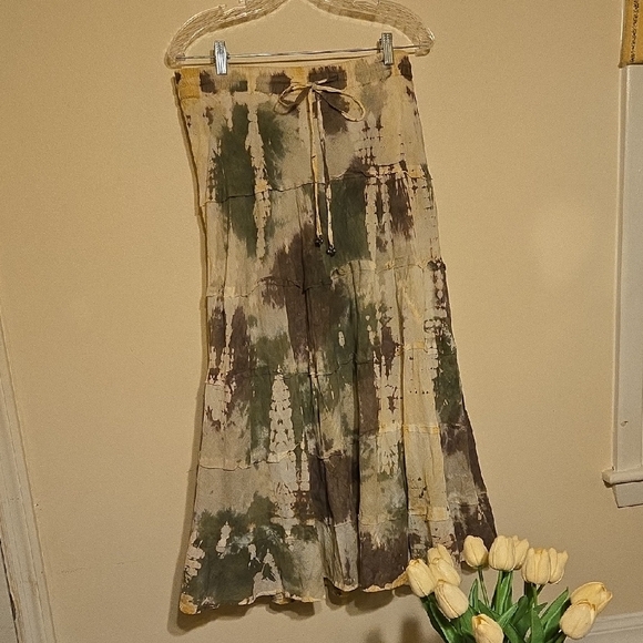 Cato Dresses & Skirts - Cato Green Brown Tiered Midi Skirt A-Line